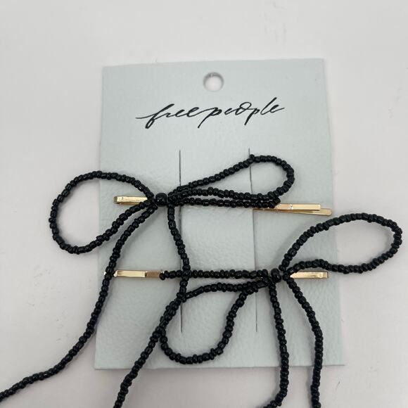 FREE PEOPLE Beaded Bow Barrette Dainty Clip Pin Hair Accessories Bead Black NWT main image 5